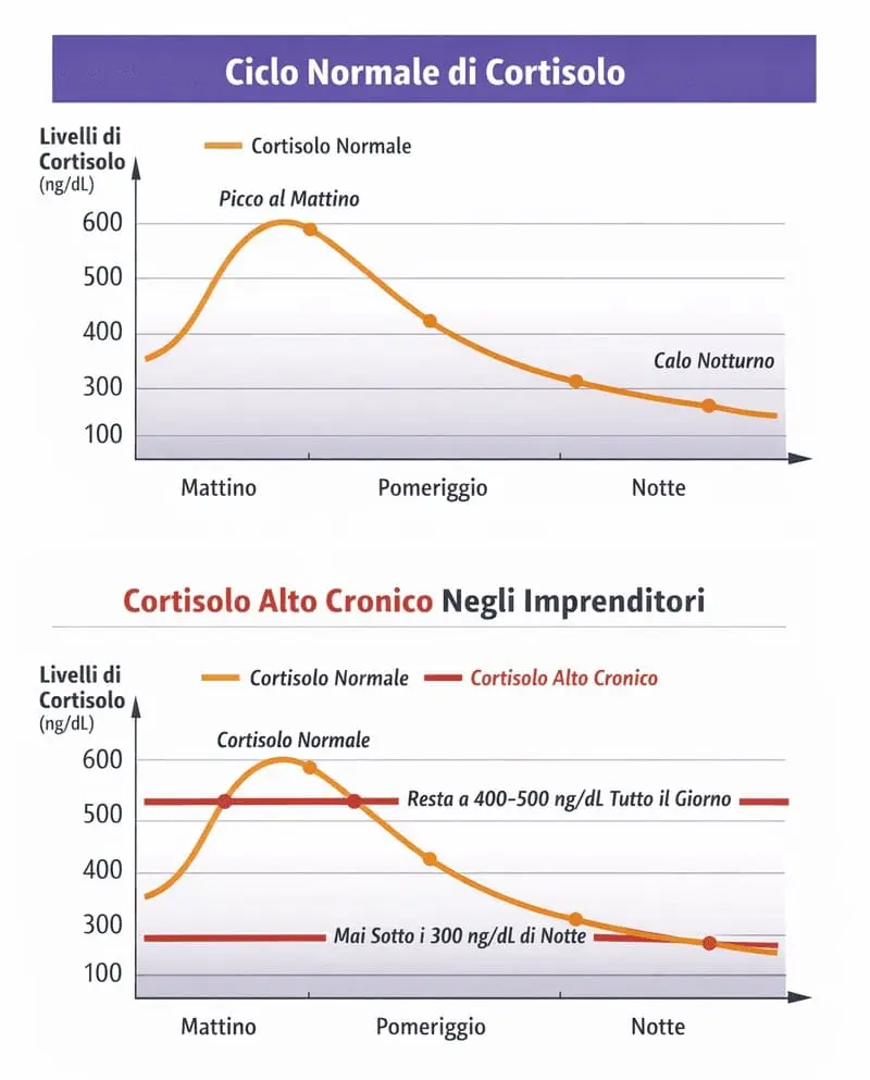 confronto cortisolo normale e cortisolo alto cronico imprenditori nebbia mentale