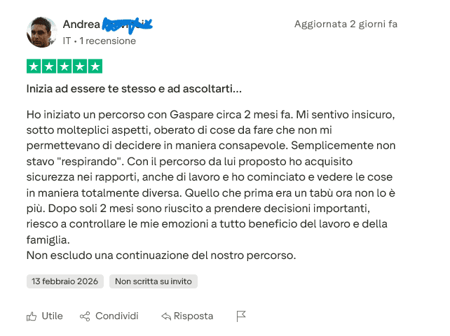 Recensione di Andrea sul percorso di Gaspare Battaglia coach per imprenditori in apnea mentale